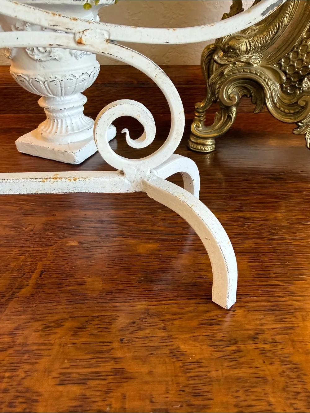 Vintage Cast Iron White Farmhouse 5-Arm Candle Holder with Genuine Patina